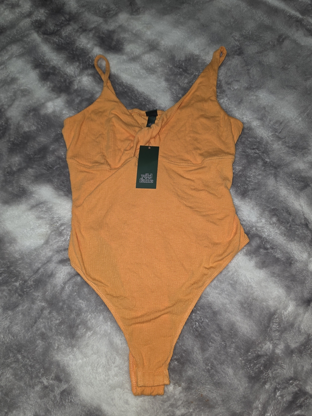 wild fable Orange Ribbed Twist-Front Bodysuit